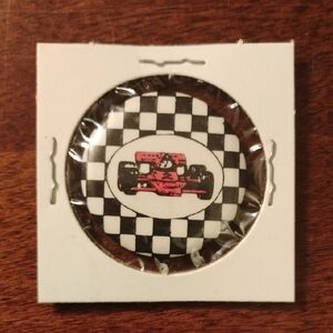 Vintage Formula One Race Car Checkered Flag Vintage Pinback Button Pin
